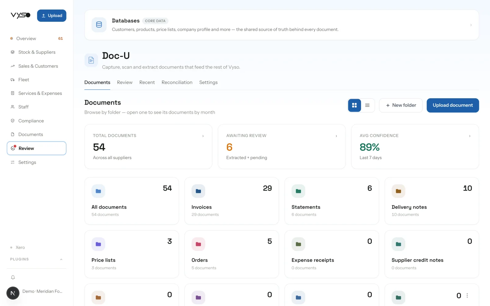 Vyso platform, Documents screen (demo data)